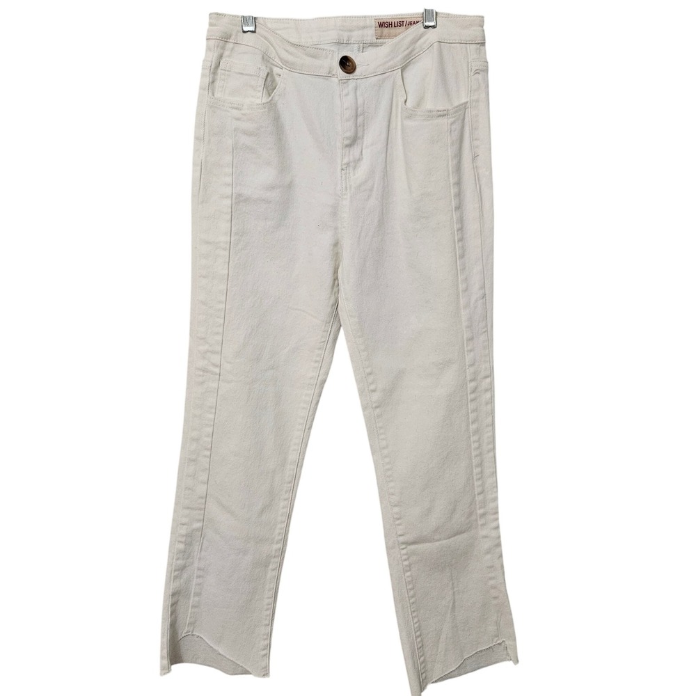 Wish List Jeans Medium White High Rise Straight Leg Raw Staggered Hem Denim